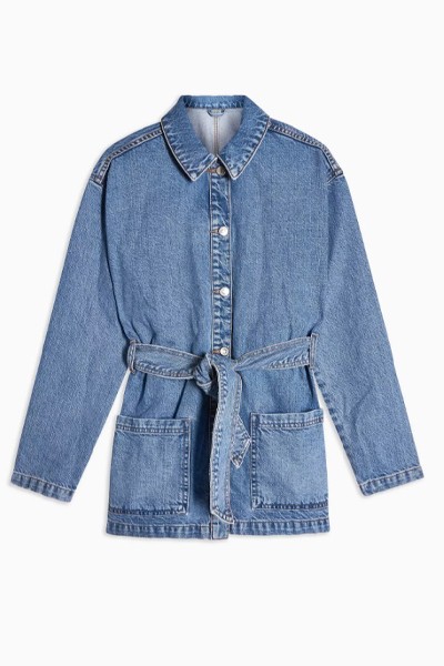 Blue Denim Belted Shacket from Topshop