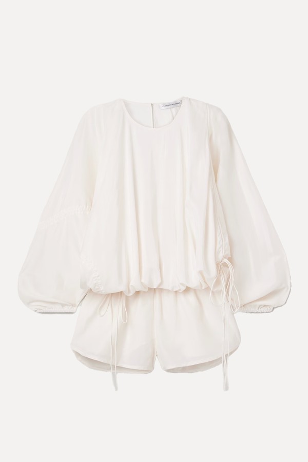 Parachute Tie-Detailed Silk Playsuit