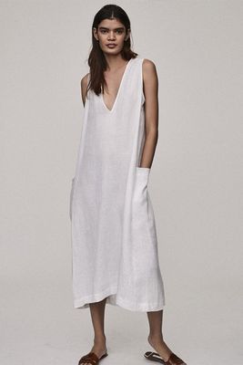 White Linen V-Neck Dress from Asceno