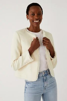 Pure Cotton Tweed Collarless Short Jacket from Marks & Spencer