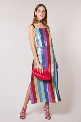 Tessa Multi Stripe Sequin Midi Cami Dress from RIXO