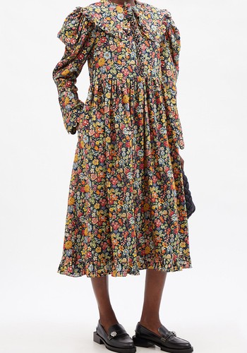 Lisi Floral-Print Cotton-Corduroy Midi Dress from Horror Vacui