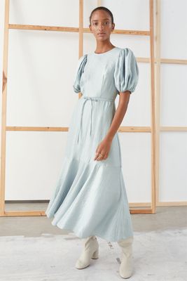 Metallic Crepe Puff Sleeve Midi Dress from & Other Stories