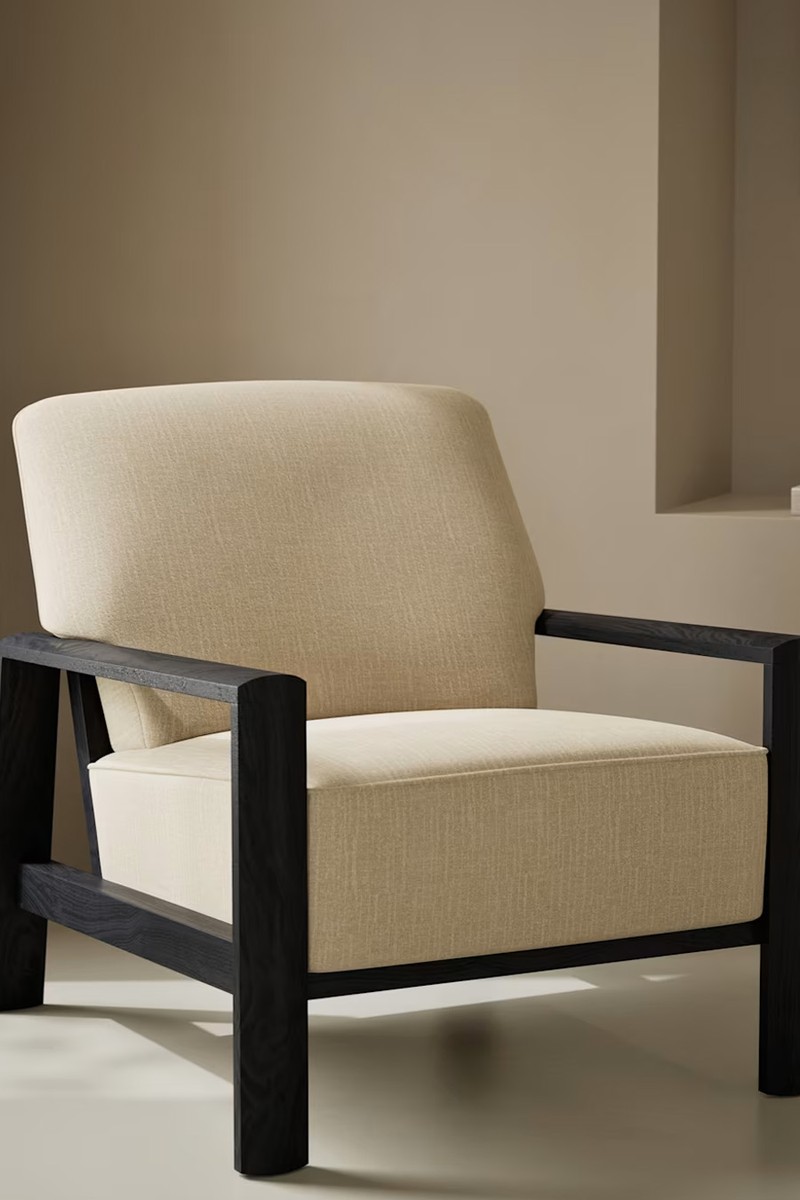 Dempsey Oak Chenille Accent Chair