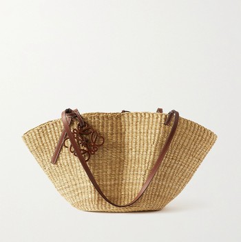 Shell Leather Trimmed Woven Raffia Tote from Loewe