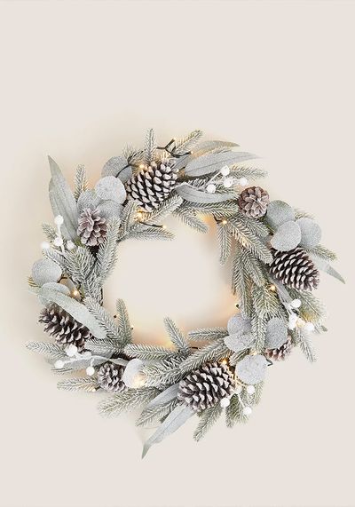 Pre-Lit Snowy Pine Wreath