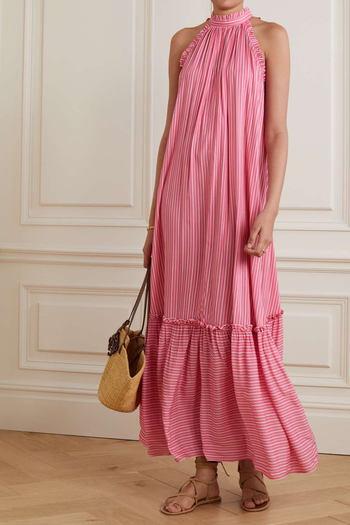 Melinda Tiered Ruffled Striped Poplin Maxi Dress from Loretta Caponi