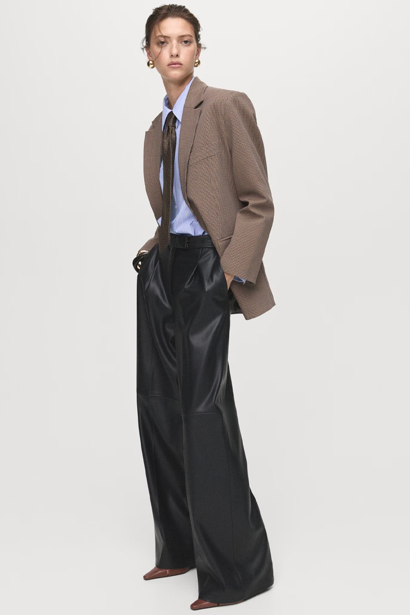 Wide-Leg Leather Trousers from Mango