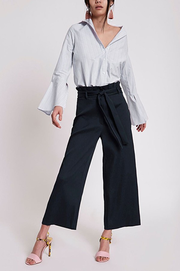 Navy Paperbag Waist Culottes