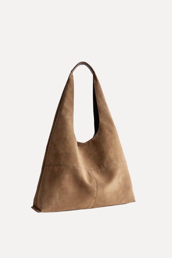 Oversized Faux Suede Panel Tote Bag
