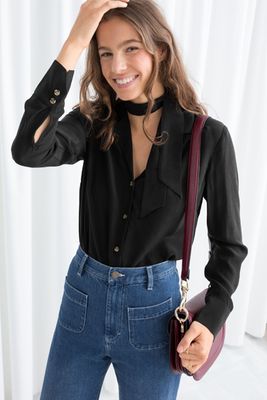 V-Cut Silk Button Up Blouse from & Other Stories