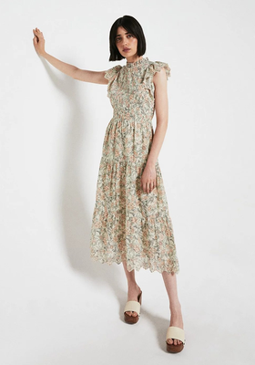 Midaxi Dress In Print With Broderie