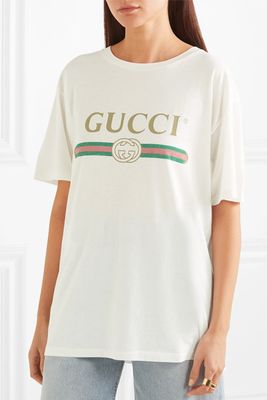 Appliquéd Distressed Printed Cotton-Jersey T-Shirt from Gucci