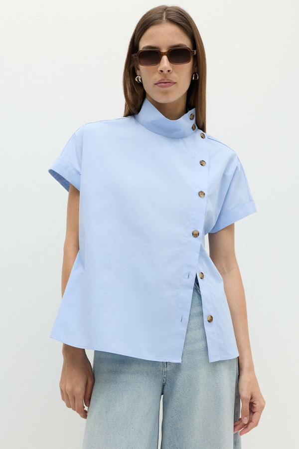 Funnel Neck Button Through Shirt 