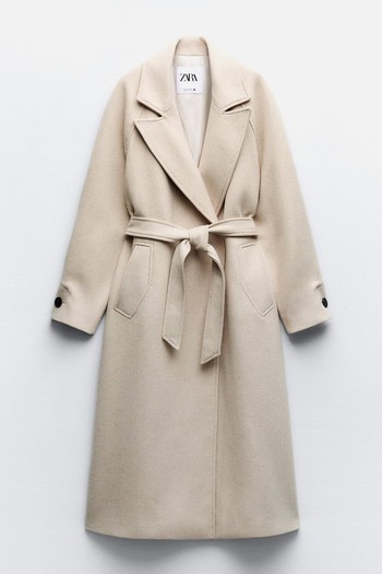 Longline Belted Wool Blend Coat from Zara