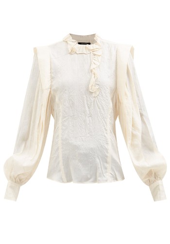 Chandra Ruffled Crinkled-Silk Blouse