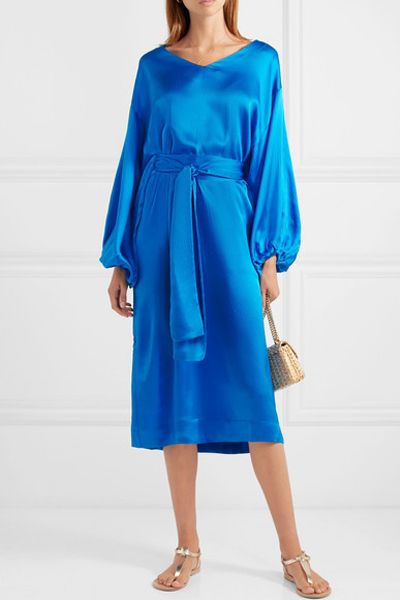 Belted Silk-Satin Midi Dress from Rhode Resort