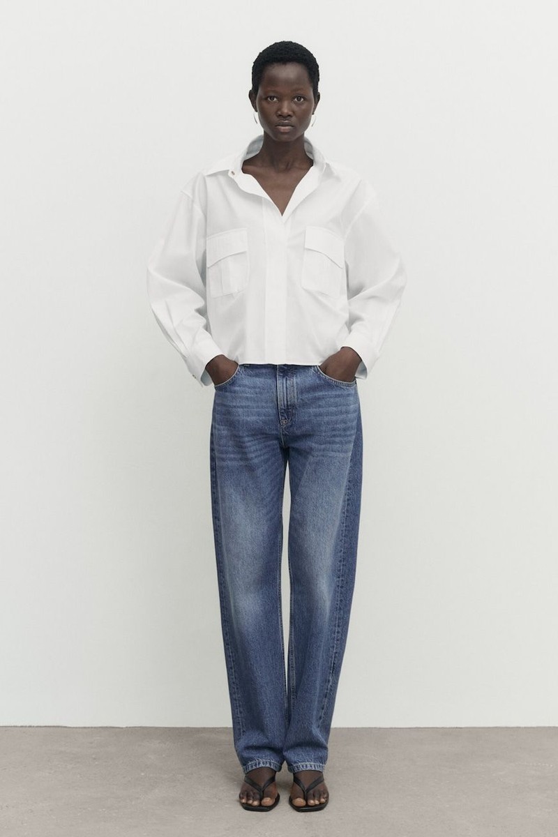 Cropped Poplin Shirt With Pockets from Massimo Dutti