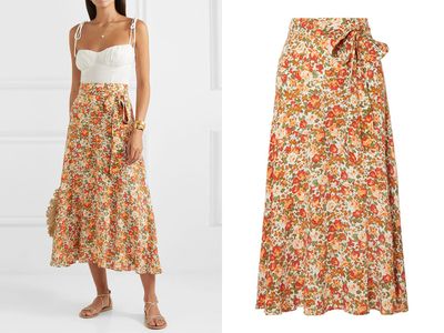 Asiya Wrap-Effect Floral-Print Crepe Midi Skirt from Faithfull The Brand