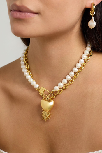 Heart Gold-Plated Pearl Necklace from Martha Calvo