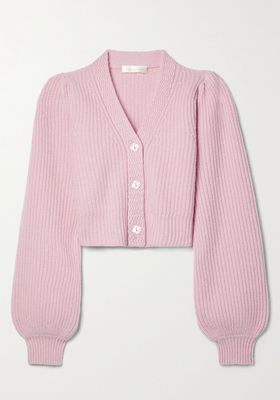 Avignon Cropped Ribbed Wool & Cashmere-Blend Cardigan from LoveShackFancy