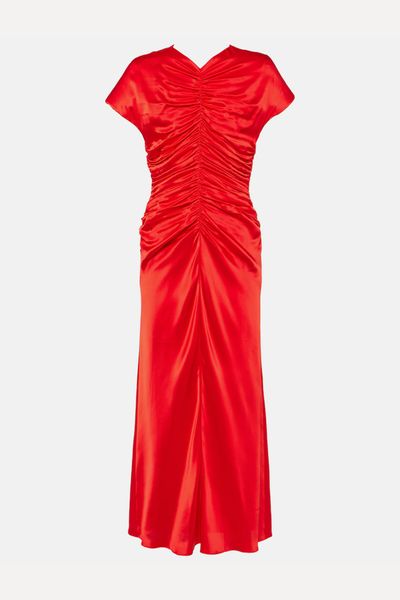 Aubree Ruched Silk-Satin Maxi Dress from TOVE