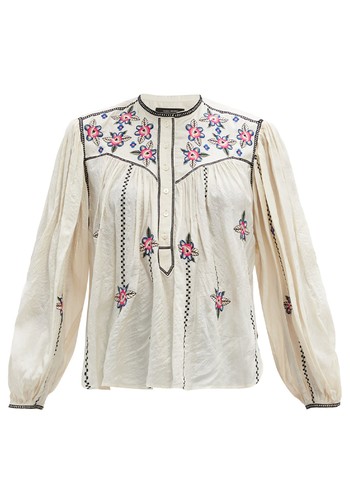 Caitlyn Floral-Embroidered Silk Blouse