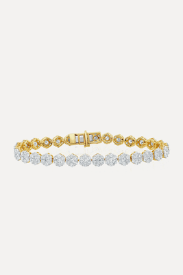 7ct Cluster Lab Diamond Tennis Bracelet H/Si Set In 18K Yellow Gold