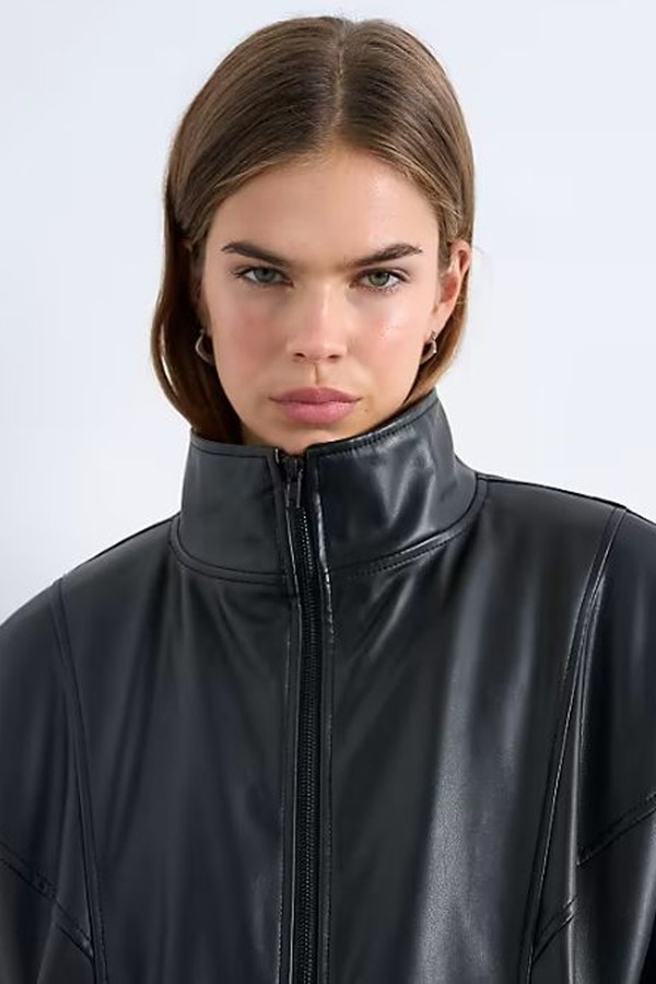 Faux Leather Padded Seam Detail Bomber Jacket