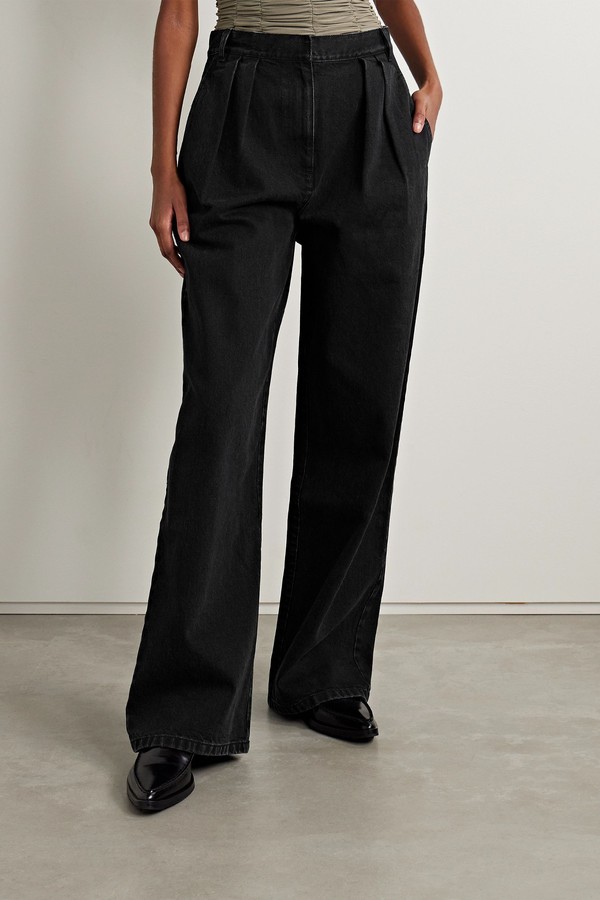 Stella Pleated Low-Rise Wide-Leg Jeans from Tibi