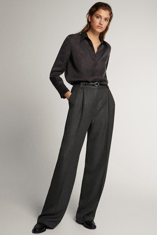 Straight Fit Herringbone Trousers from Massimo Dutti