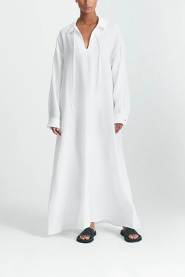 Lisbon White Organic Linen Shirt Dress from Asceno