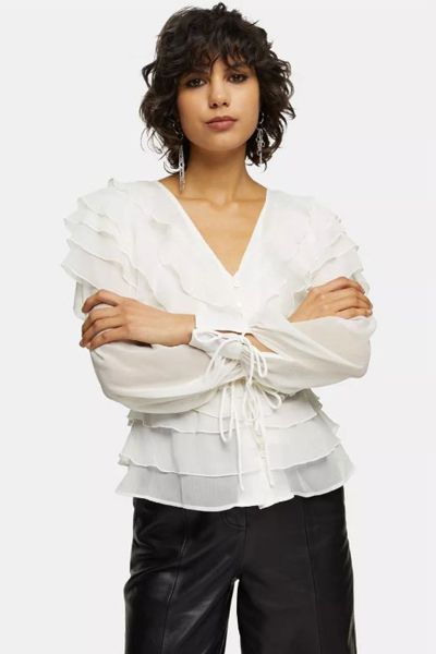 Ivory Plain Ruffle Layer Blouse