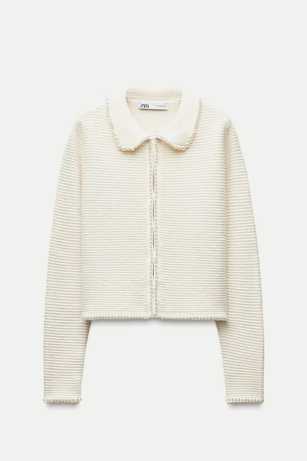 Knit Cardigan With Faux Pearls