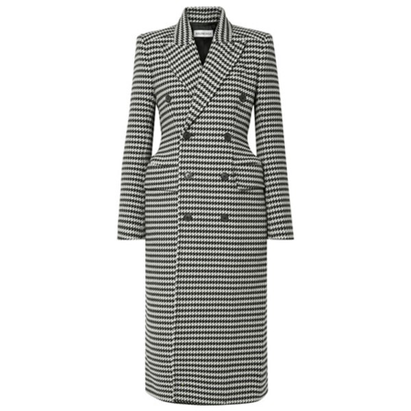 Double-Breasted Houndstooth Wool-Blend Coat