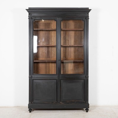 Large 19 Century French Ebonized Oak Glazed Vitrine Bookcase from Adam & Lloyd 