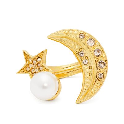 Moon & Star Crystal-Embellished Ring from Oscar De La Rente