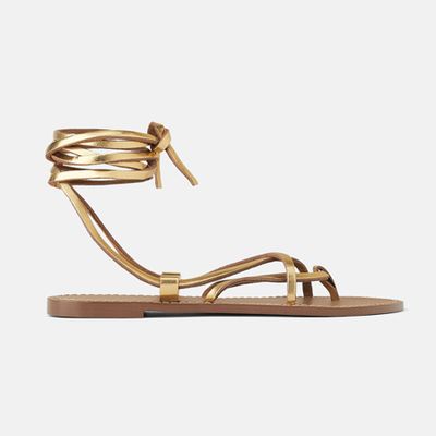 Flat Leather Sandals With Criss-Cross Straps Details from Zara