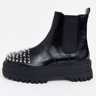 Studded Chunky Sole Chelsea Boots In Black from Bershka