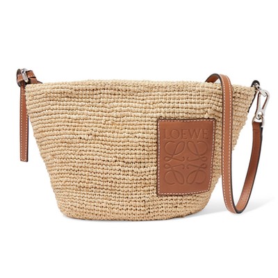 Paula Leather-Trimmed Woven Raffia Shoulder Bag from Loewe