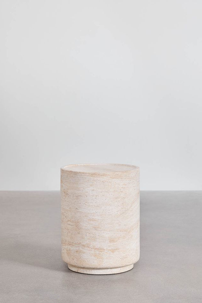 Round Cement Travertine Look Side Table from Velia