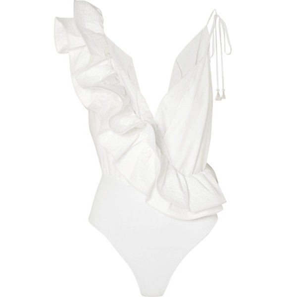 Acai Ruffled Cotton-Blend Twill Bodysuit