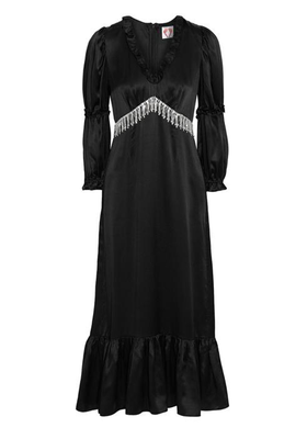 Black Crystal-Embellished Satin Midi Dress from Shrimps