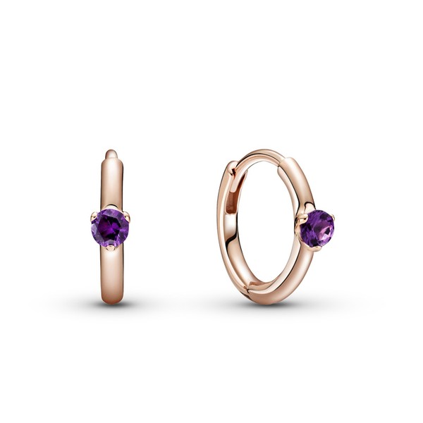 Purple Solitaire Huggie Hoops