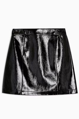 Black Faux Leather Vinyl Mini Skirt