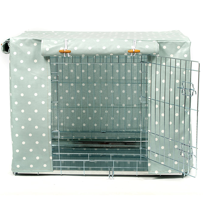 Dog Crate Cover in Duck Egg Spot Oil Cloth 
