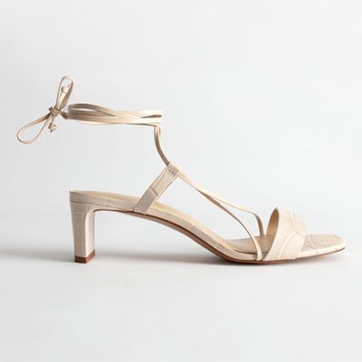 Croc Embossed Lace Up Heeled Sandals from & Other Stories