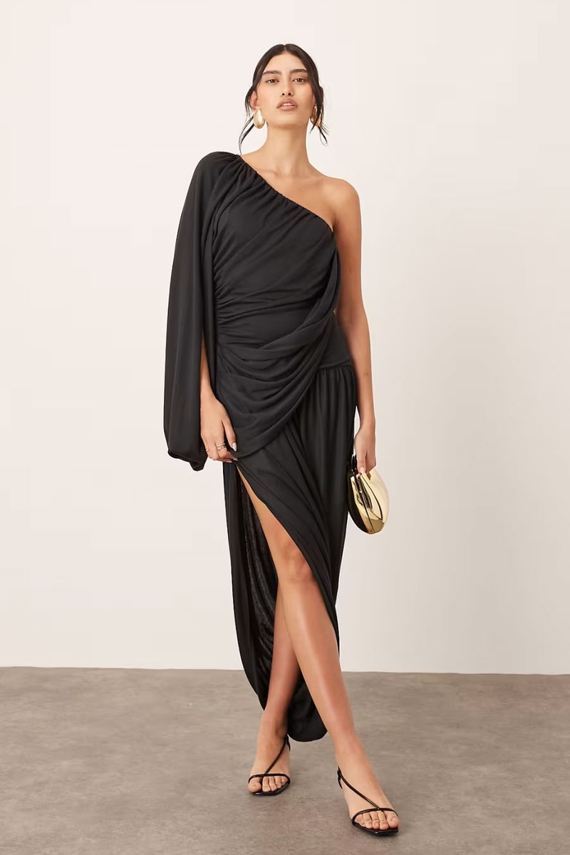 Drape One Shoulder Maxi Dress With Tulip Skirt