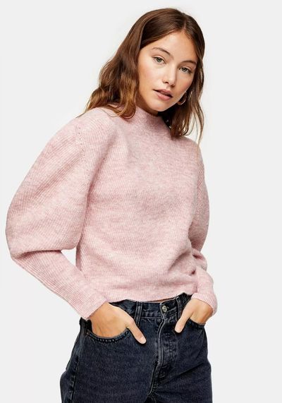 Pink Chevron Cropped Knitted Jumper