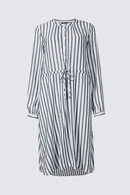 Striped Long Sleeve Tunic Midi Dress